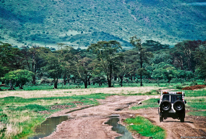 Land Rover in the Ngorogoro Crater, Tanzania, Africa.
